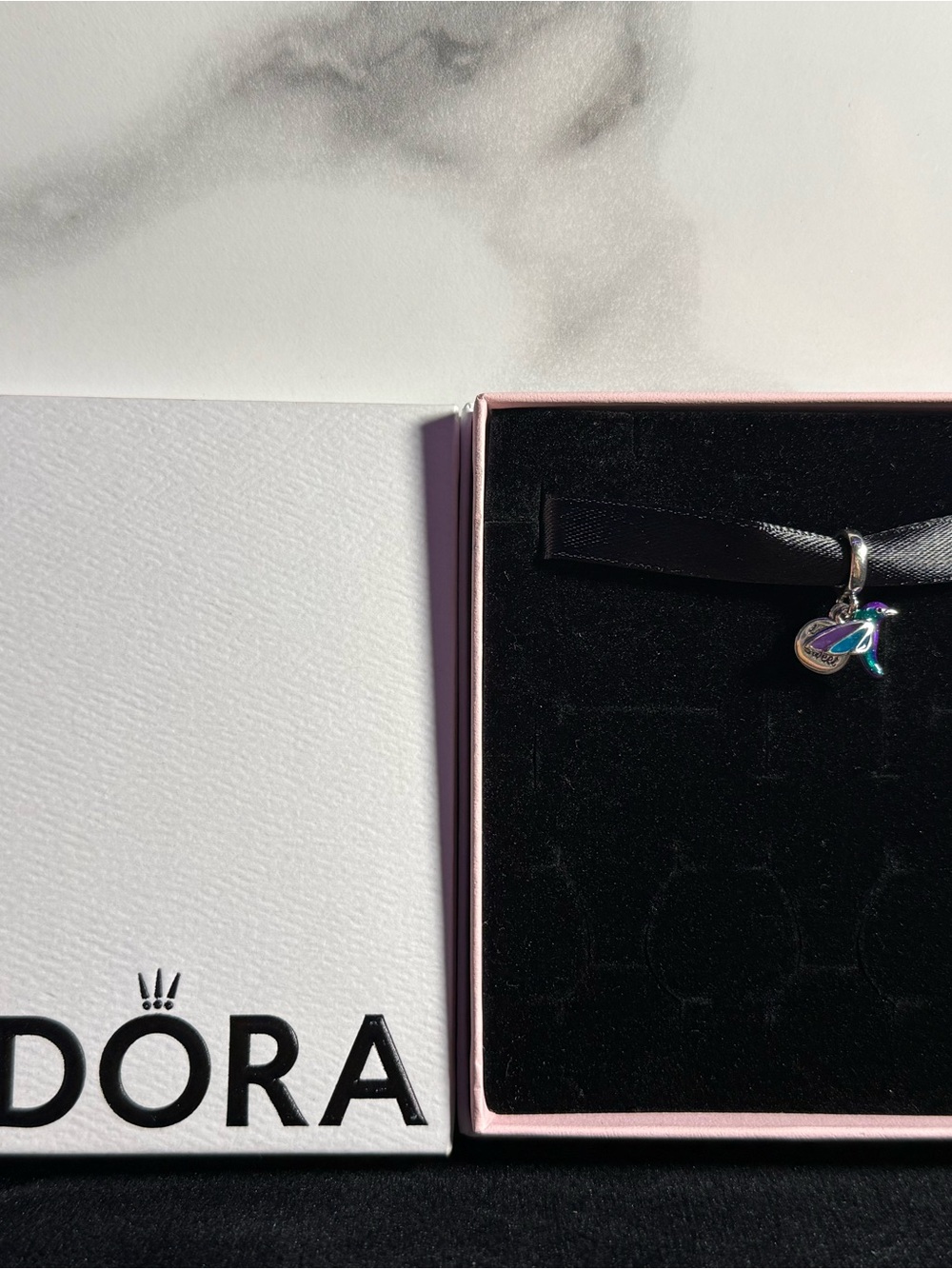 Pandora hummingbird “life is sweet” Dangle Charm - Purple and Blue